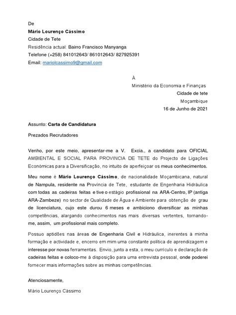 Negociante De Cassino Carta De Candidatura